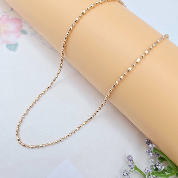 Dainty Rose Gold Beaded Chain Necklace, 17.7 Inch Everyday Style, XPNL0028 - Picture 1 of 10